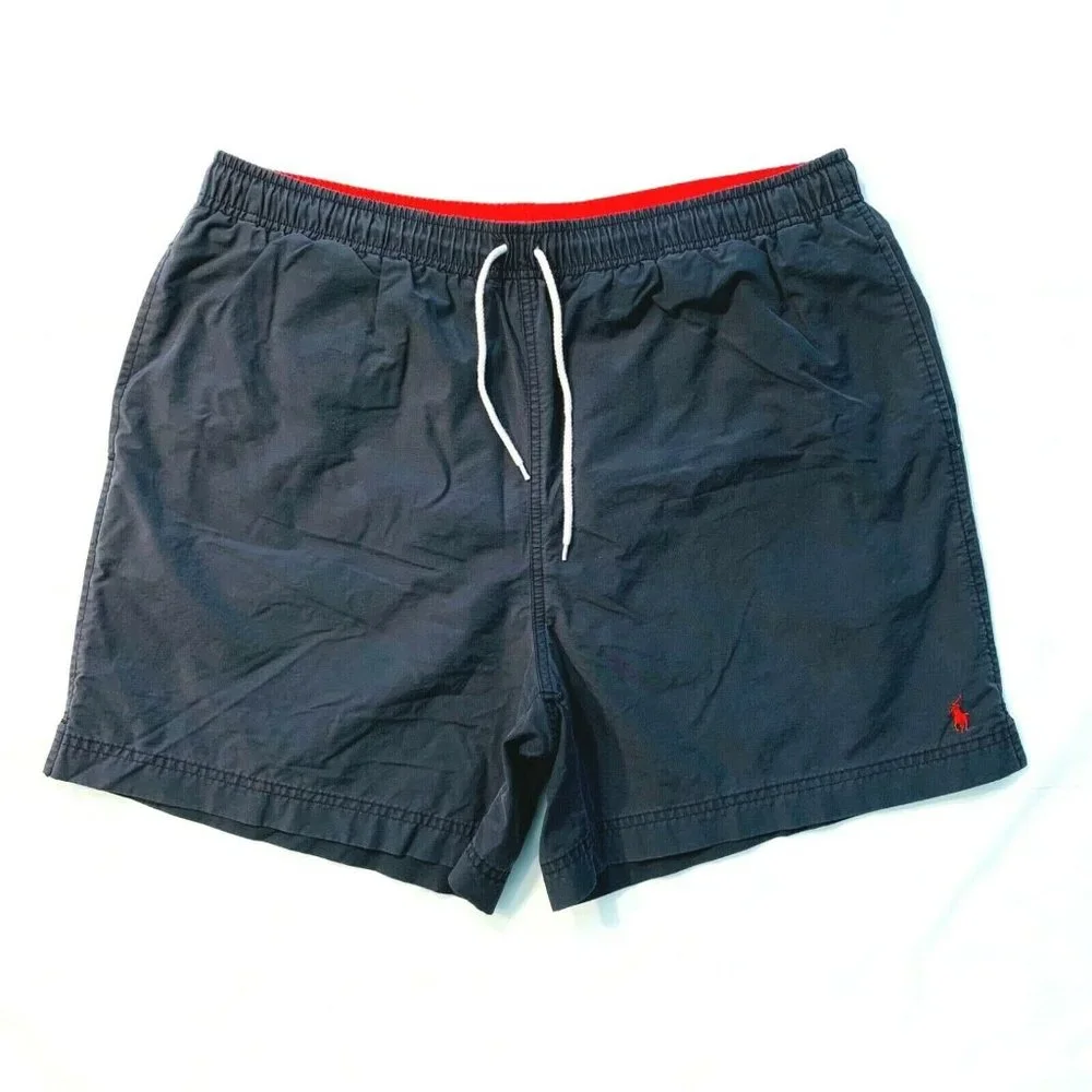 Vintage Polo Sport Ralph Lauren Swim Trunks Mesh Lined Cotton Nylon Gray Mens XL